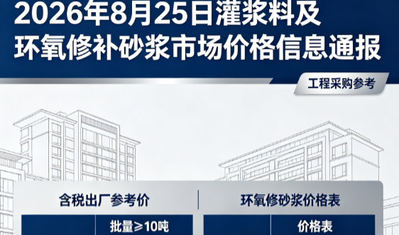 三水2026年8月25日灌浆料及环氧修补砂浆市场价格信息通报